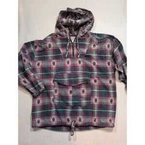 Vintage purple plaid quarter‎ zip hoodie 100% cotton size M